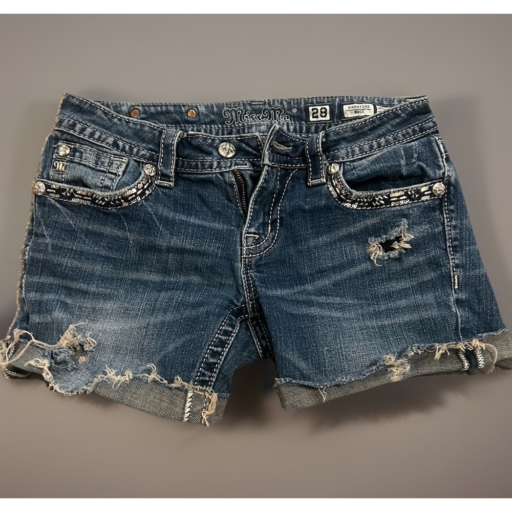 Miss Me Jean Shorts Embellished Sequins Womens 28 Mid Rise Distressed